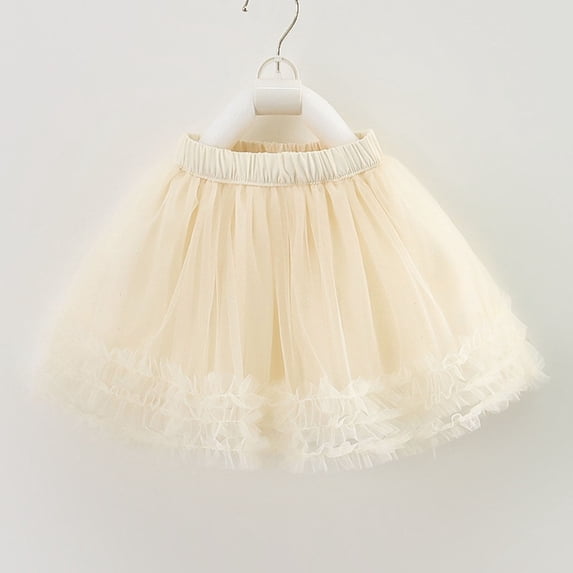 uublik Bohemian Skirts for Girls Beige Layered Mesh Skirt Party Birthday Dance Princess Skirt Size 2T-8