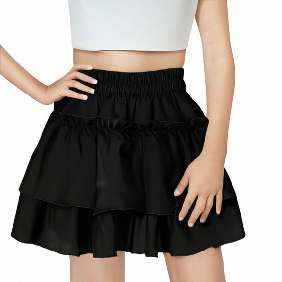 uublik Bohemian Skirts for Girls Black Mini Skirts High Elastic Waisted Tiered Ruffle Skirt Size 3T-12