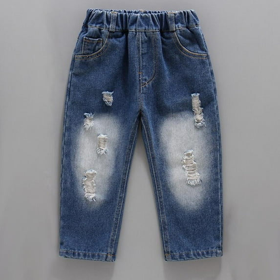 uublik Boys Girls Athletic Joggers Size 2T-10 Cuffed Denim Pants Elastic Waist Casual Jeans Dark Blue