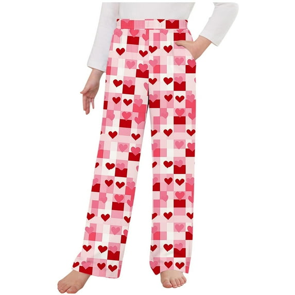 uublik Boys' Girls' Bottoms Size 4T-14 Valentine's Day Sleep Pants Soft Elastic Waist Kids Bottoms Love Printed Lounge Pants Pink