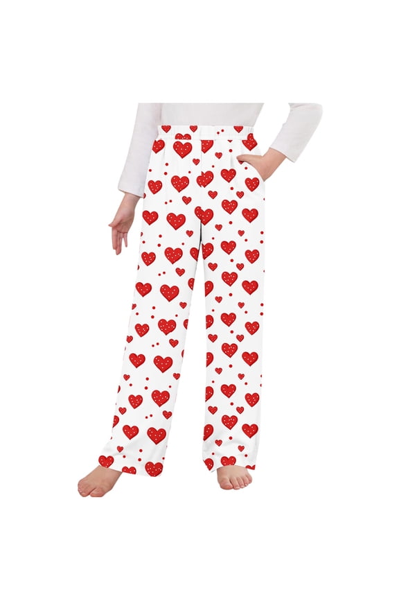 Boys Girls Pajama Pants for Kids Size 4T-14 Valentine's Day Sleep Pants Soft Elastic Waist Kids Pajama Bottoms Love Printed Lounge Pants White