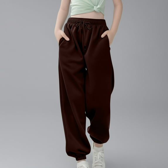 uublik Boys Girls Pant Size 3T-14 Kids Jogging Bottoms Trousers with Pockets Elastic Waist Long Pants Coffee