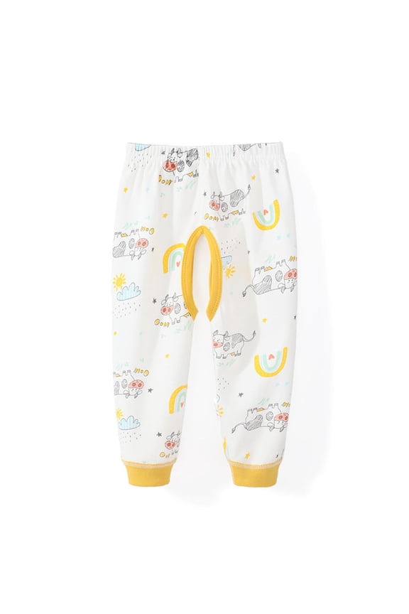 Boys Girls Pants Size 0-2T Elastic Waist Casual Jogging Trousers Bottom for Kids Yellow