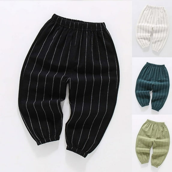 uublik Boys' Girls' Pants Size 2T-10 Summer Pants for Girls Elastic High Waist Corduroy Pants Black