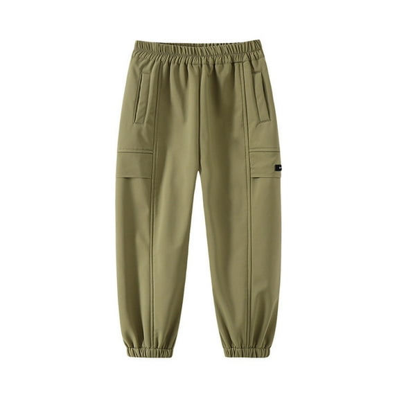 uublik Boys' Girls' Pants Size 3T-8 Fleece Lined Sweatpants Casual Trendy Workout Sweat Pants Fall Winter Workout Trousers Army Green