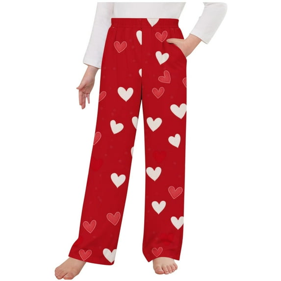 uublik Boys Girls Pants Size 4T-14 Valentine's Day Sleep Pants Soft Elastic Waist Kids Bottoms Love Printed Lounge Pants Red