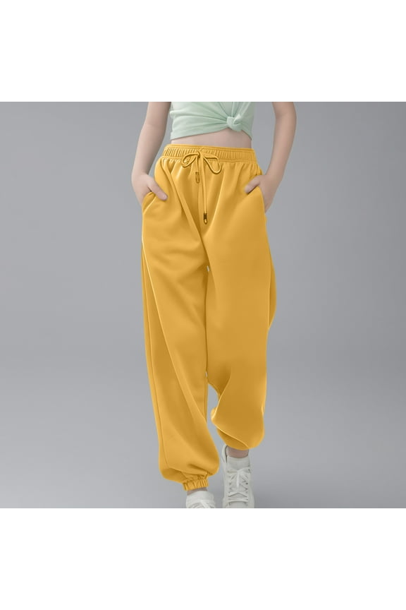 Boys Girls Sweatpants Size 3T-14 Kids Jogging Bottoms Trousers with Pockets Elastic Waist Long Pants Yellow