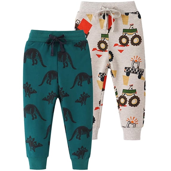 uublik Boys Sweatpants Drawstring Elastic Waist Soft Dinosaur Car Print 2PC Going Out Pants
