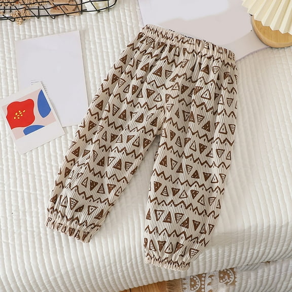 uublik Boys Sweatpants Summer Elastic Waist Kids Drawstring Casual Jogger School Pants Beige, Size 1T-7