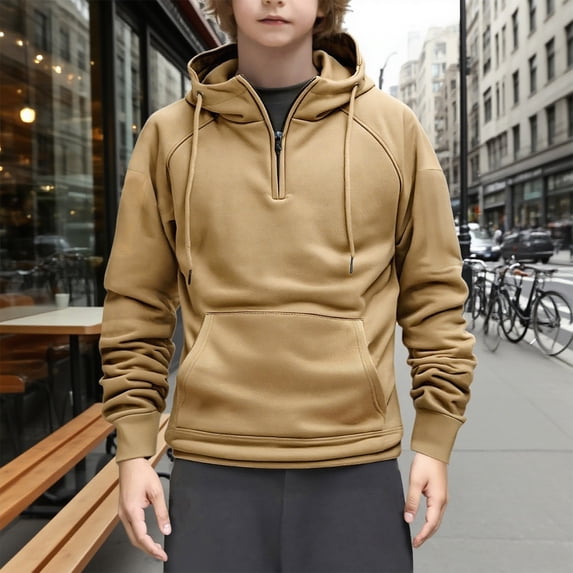 uublik Boys Sweatshirt Graphic Cute Preppy Hooded Sweatshirt Pullover Top Size 5T-15 Beige