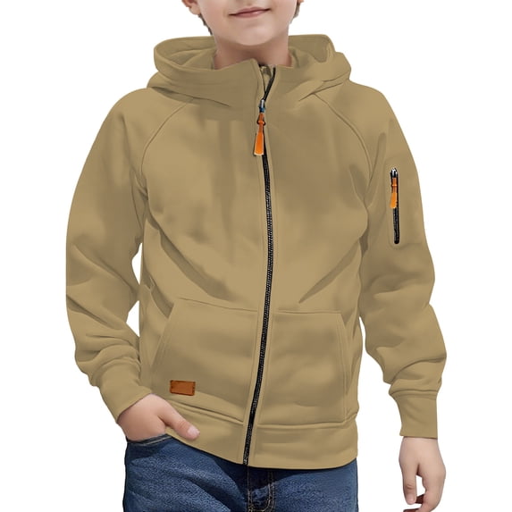 uublik Boys Zip Up Sweatshirts Graphic Cute Preppy Hooded Sweatshirt Pullover Top Size 4T-15 Khaki