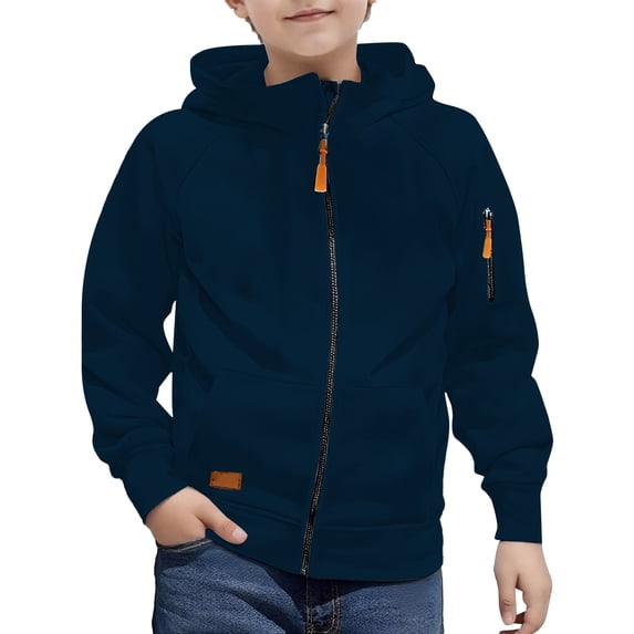 uublik Boys Zip Up Sweatshirts Graphic Cute Preppy Hooded Sweatshirt Pullover Top Size 4T-15 Navy