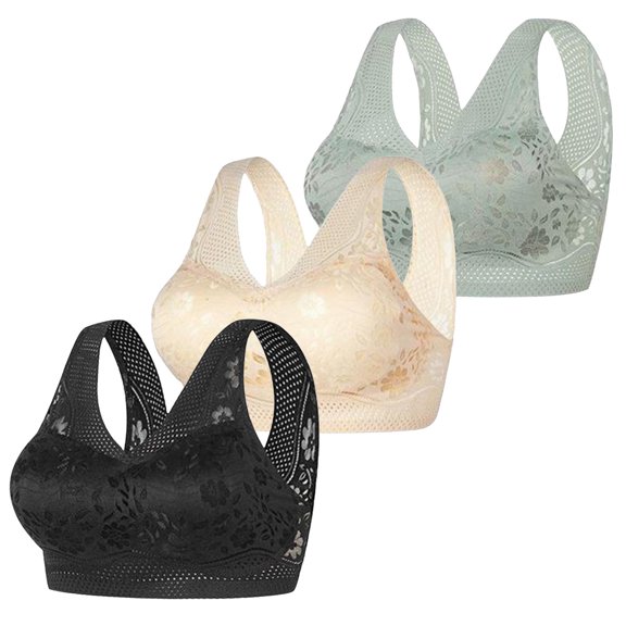 uublik Bras for Women Wirefree Full Coverage Push Up No Underwire Comfortable Supportive Everyday T-Shirt Bra Value Packs Black
