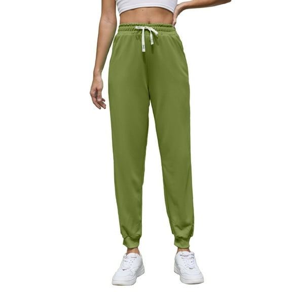 uublik Breathable Work Pants for Women Army Green Drawstring High Waisted Pants Sweatpants Casual Trousers Hiking Streetwear Outfits with Pockets
