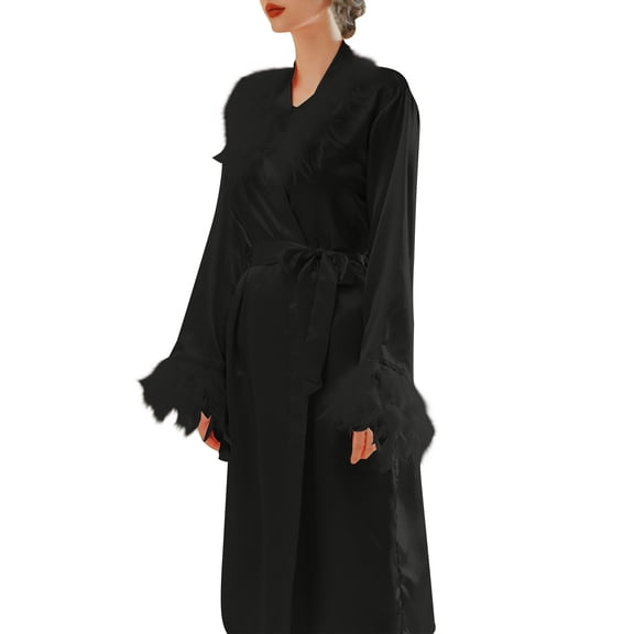 uublik Bridal Robe Women Satin Bride Bridesmaid Robes Wedding Party Sleepwear Loungewear Black