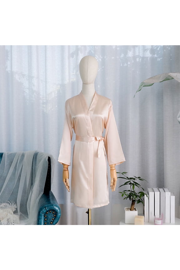 Bridal Robe Women Satin Robes Bride Bridesmaid Robe For Wedding Bridal Dressing Gown Beige