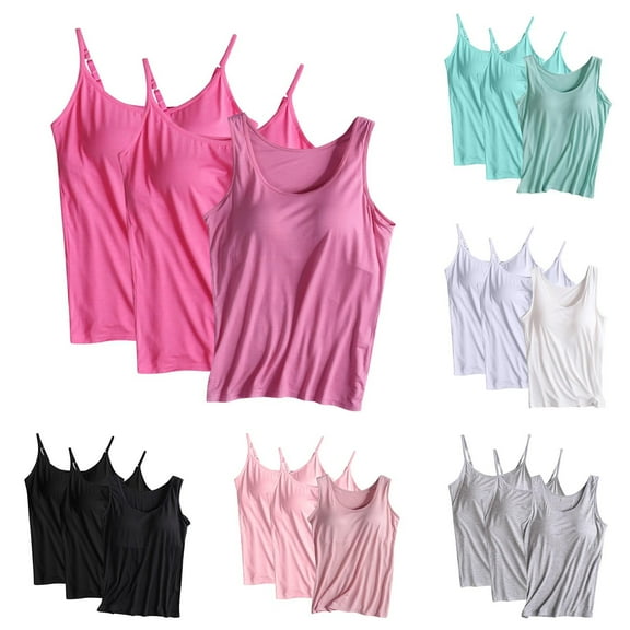 uublik Built In Bra Tank Tops for Women Black Undershirt 3 Pack Fashion Casual Sleeveless Under Shirts