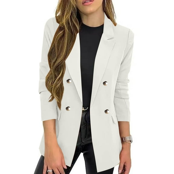 uublik Button Down Blazer for Women Long Sleeve Jacket Dressy Open Front Cardigan Business Casual Work Outfits White