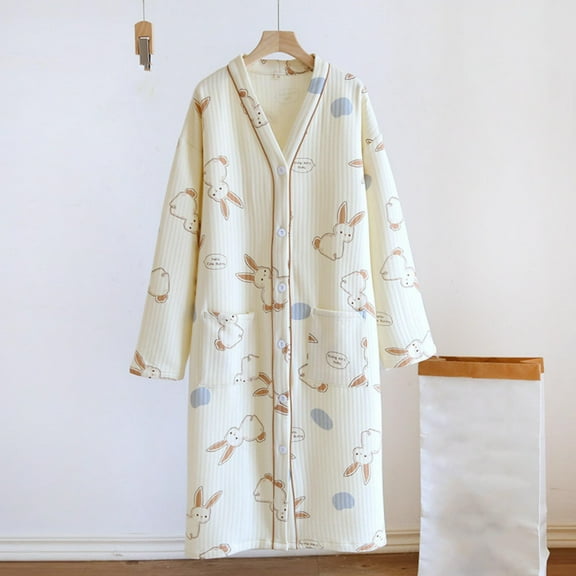 uublik Button Robes For Women Long Sleeves Loungewear Dress Soft Sleepwear Housecoat Nightgown Long Bathrobe Beige