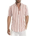 thumbnail image 1 of uublik Button Up Shirt Men Short Sleeve Button-Up Striped Dress Shirts Summer Beach Shirt Pink XL, 1 of 4