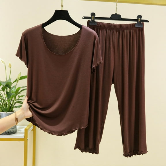 uublik Capri Pajamas for Women Set Short Sleeve Sleepwear Tops and Capri Pants Pjs Pajama Sets