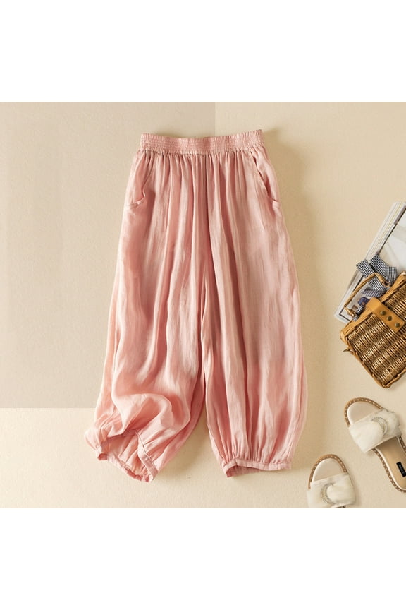 Capri Sweatpants for Women Pink High Waisted Cropped Stretchy Straight Pants Trousers with Pockets