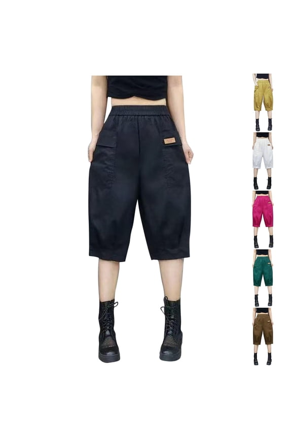 Capris for Women Black High Waisted Cropped Stretchy Straight Pants Trousers with Pockets