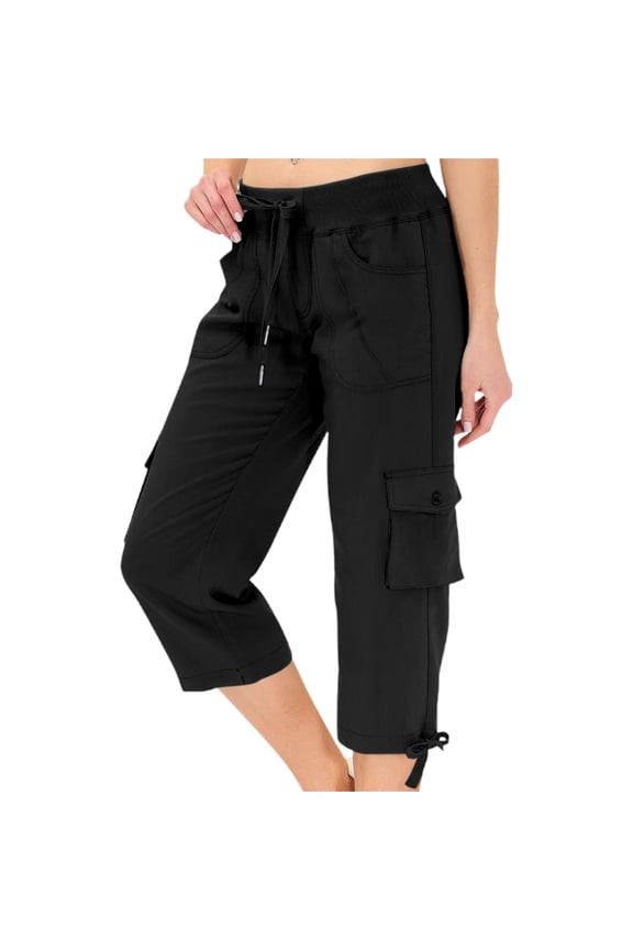 Capris for Women Black Stretch Lightweight Casual Cargo Pants Cropped Trousers Outdoor Clothes