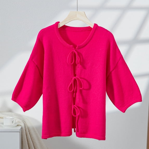 Asgosdo Cardigan Sweaters for Women Lightweight Knit Open Front Sweater Long Sleeve Loose Short Cardigan Outerwear Coats Hot Pink Clothes