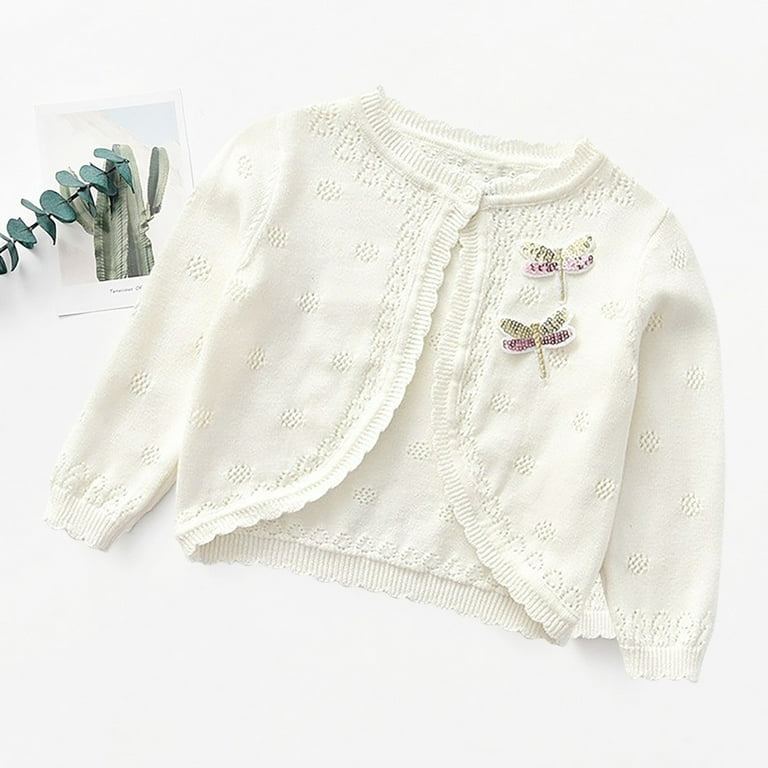 uublik Cardigan for Girls Size 3T 8 Kids Long Sleeve Cropped Elegant Cardigan Knit Sweater White