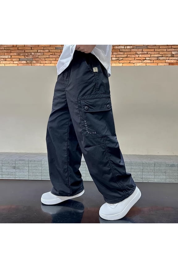 Cargo Pants Boys Girls 5-16 Years Elastic Waist Casual Loose Cargo Trousers with Pockets Street Dance Jogger Pants Kids Black
