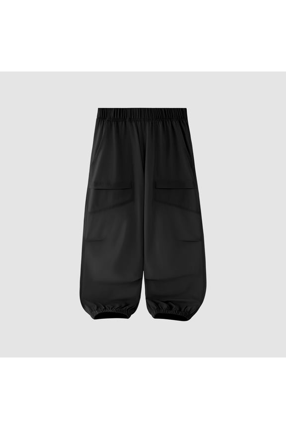 Cargo Pants Girls 3-16 Years Elastic Waist Casual Loose Cargo Trousers with Pockets Street Dance Jogger Pants Kids Black