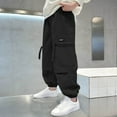 thumbnail image 1 of uublik Cargo Pants for Boys Girls 5-16 Years Elastic Waist Casual Loose Cargo Trousers with Pockets Street Dance Jogger Pants Kids Black, 1 of 4