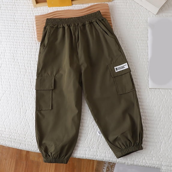 uublik Cargo Pants for Girls 0-12 Years Elastic Waist Casual Loose Cargo Trousers with Pockets Street Dance Jogger Pants Kids Army Green