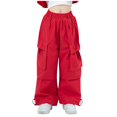 thumbnail image 1 of uublik Cargo Pants for Girls 3-14 Years Elastic Waist Casual Loose Cargo Trousers with Pockets Street Dance Jogger Pants Kids Red, 1 of 2