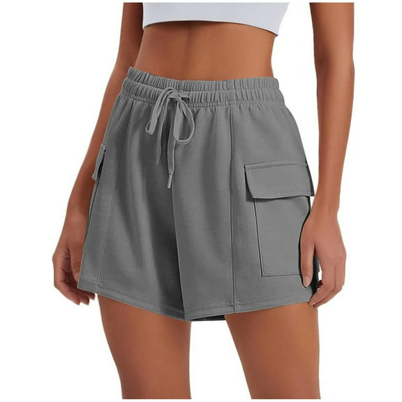 uublik Cargo Shorts Women Elastic Waist Drawstring Loose Wide Leg Shorts Summer Casual Beach Clothes Dark Gray