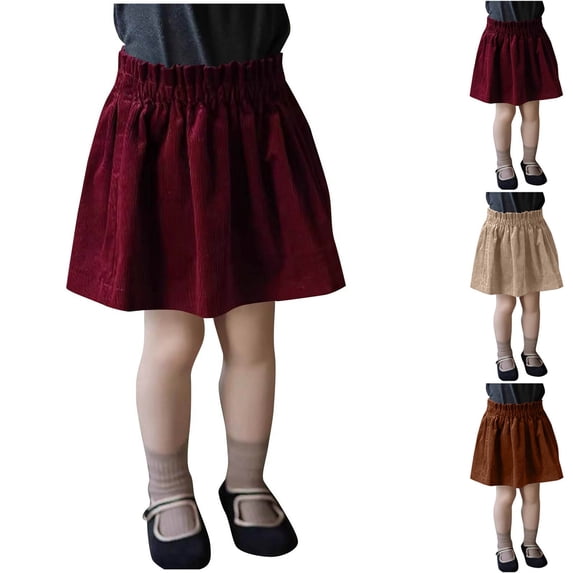 uublik Casual Skirts for Girls Red Corduroy Skirts Fall Winter High Waisted A-line Short Mini Skirt Size 3T-13