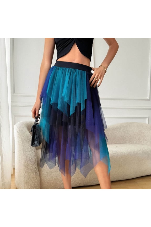 Casual Skirts for Women Midi A Line Elastic High Waist Tiered Layered Tulle Wedding Party Tutu Skirt Army Green