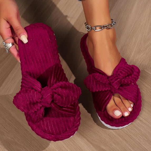 uublik Comfy Fuzzy Slippers for Women Open Toe Memory Foam House Shoes Indoor Outdoor Non Slip House Slides, Red