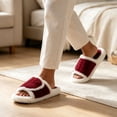 thumbnail image 1 of uublik Comfy Fuzzy Slippers for Women Open Toe Memory Foam House Shoes Indoor Outdoor Non Slip House Slides, Wine, 1 of 7