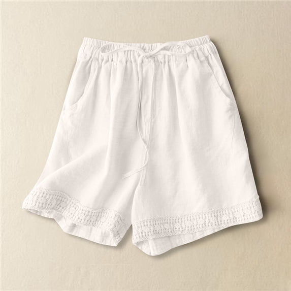 uublik Comfy Shorts for Women Casual High Waisted Beach Shorts Wide Leg Drawstring Cute Summer Vacation Outfit White