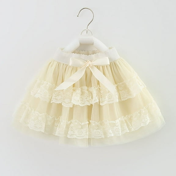 uublik Country Skirts for Girls Beige Layered Mesh Skirt Party Birthday Dance Princess Skirt Size 4T-7