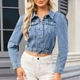 thumbnail image 1 of uublik Cropped Denim Jacket for Women Blue Fashion 2024 Jackets for Women Cropped Button Womens Fall Clothes Trendy Casual, 1 of 5