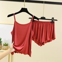 uublik Cute Pajamas for Women Set Sleeveless Crop Cami Top Short 2 Piece Sleepwear Sets Red, M