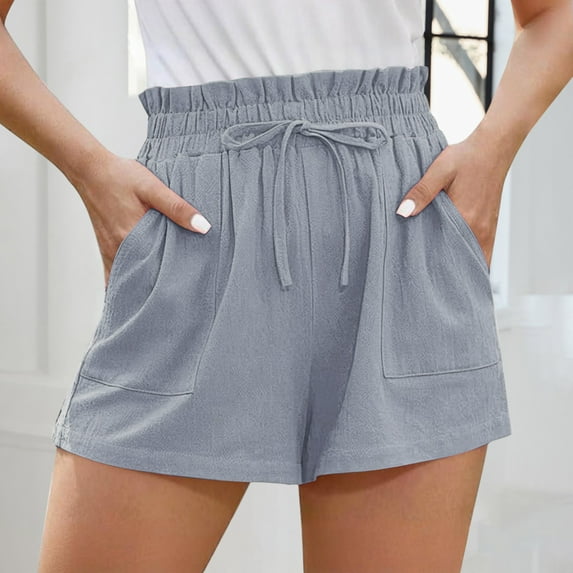 uublik Cute Shorts for Women Casual High Waisted Beach Shorts Wide Leg Drawstring Cute Summer Vacation Outfit Gray