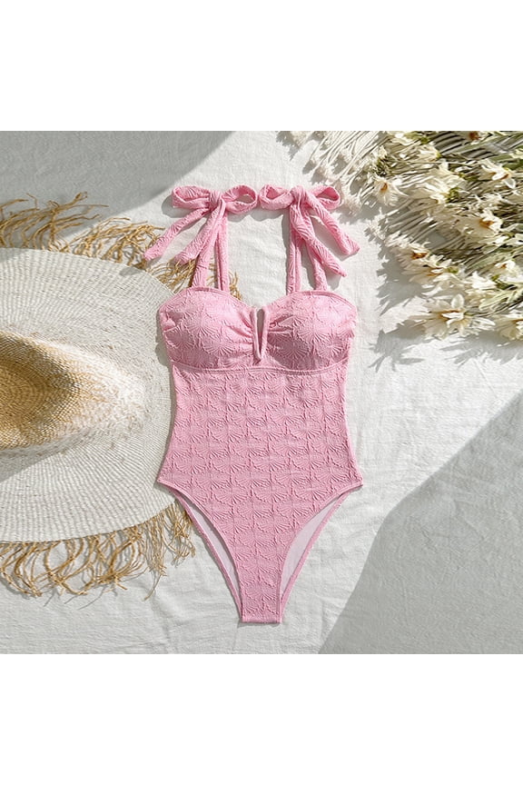 Cute Swimsuit Women Slimming Bathing Suit V Neck Swim Suit Modest Swimwear, Pink