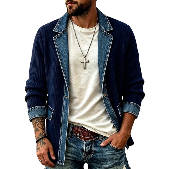 uublik Denim Jackets for Men Trendy Blue Casual Long Sleeve Button Down Classic Jacket Fall Coat