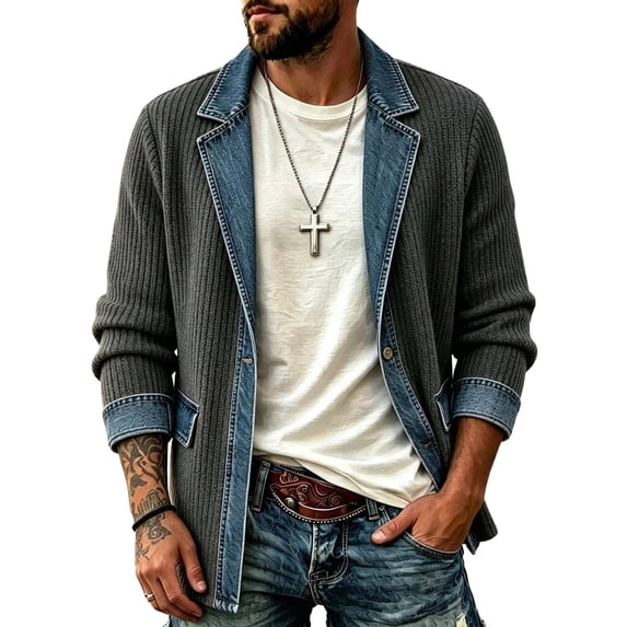 uublik Denim Jackets for Men Trendy Dark Gray Casual Long Sleeve Button Down Classic Jacket Fall Coat