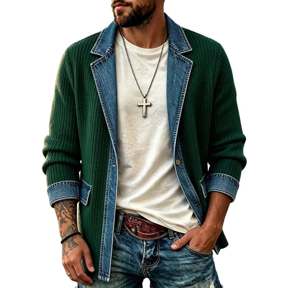 uublik Denim Jackets for Men Trendy Green Casual Long Sleeve Button Down Classic Jacket Fall Coat