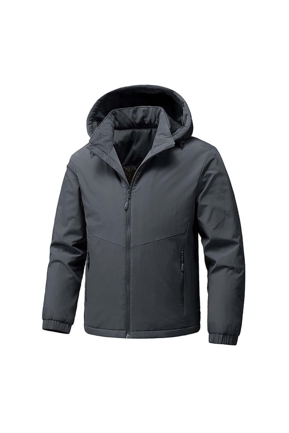 Down Jacket Mens Winter Warm Snow Coat Windbreaker Hooded Work Outerwear Snowboarding Jackets Dark Gray